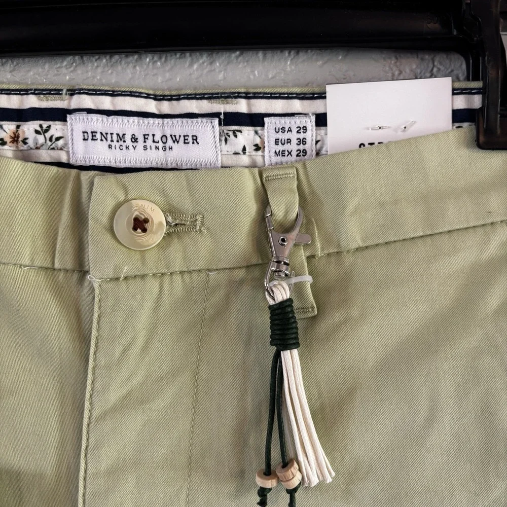 Denim & Flower Ricky Singh Mens 29 Power Stretch Chino Shorts Green Preppy NWT